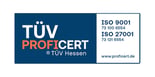 Emerion ist nach ISO 9001 und ISO 27001 zertifiziert, Siegel TÜV Hessen ProfiCert