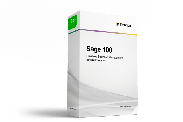 Softwarebox Sage 100 mit Sage- und Emerion-Logo