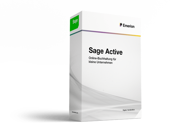 Softwarebox Sage Active mit Sage- und Emerion-Logo