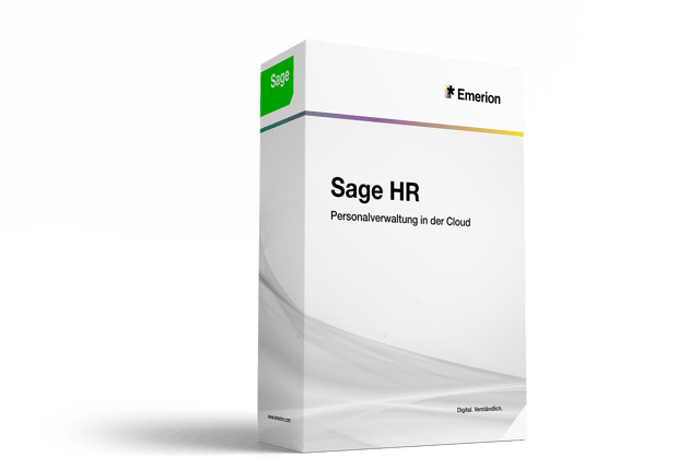 Softwarebox Sage HR mit Sage- und Emerion-Logo